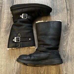 UGG Black Leather Buckle Boots